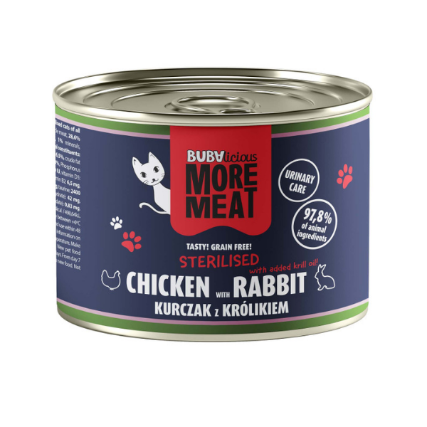 BUBA BUBAlicious More Meat - kurczak i królik - karma mokra dla kotów sterylizowanych - 185 g.png