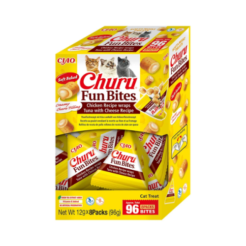 INABA Cat Fun Bites CHICKEN &amp; TUNA &amp; CHEESE- przysmaki z kurczakiem, tuńczykiem i serem dla kotów - 8 szt. x 12 g.png