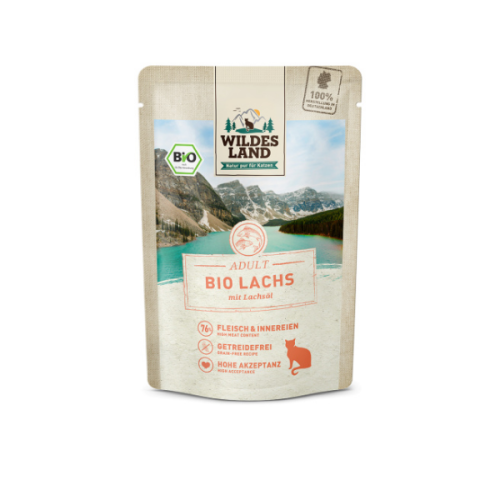 WILDES LAND CAT BIO Karma mokra pełnoporcjowa dla kotów - bio łosoś z olejem z łososia - 85 g  (1).png