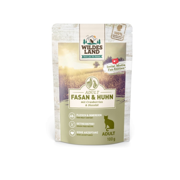 WILDES LAND CAT CLASSIC Karma mokra pełnoporcjowa dla kotów - bażant z kurczakiem i żurawiną - 100 g (1).png