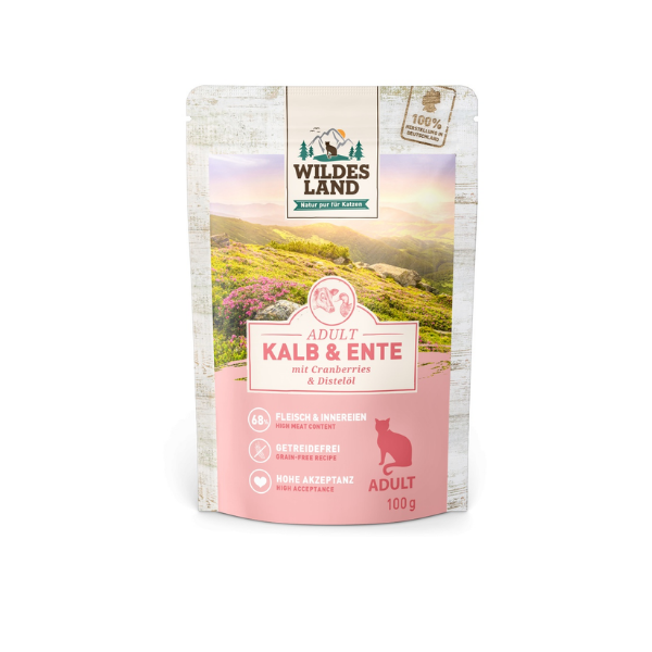 WILDES LAND CAT CLASSIC Karma mokra pełnoporcjowa dla kotów - cielęcina z kaczką i żurawiną - 100 g (3).png