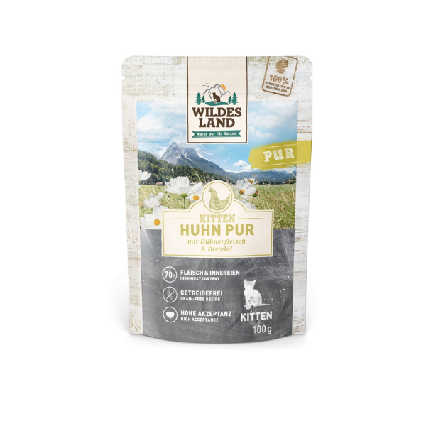 WILDES LAND CAT PUR Karma mokra pełnoporcjowa dla kociąt - kurczak z olejem z krokosza - 100 g (3).png