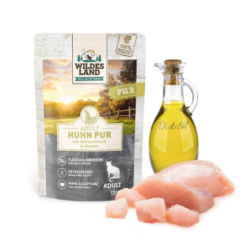 WILDES LAND CAT PUR Karma mokra pełnoporcjowa dla kotów - kurczak z olejem z krokosza - 100 g  (1).png