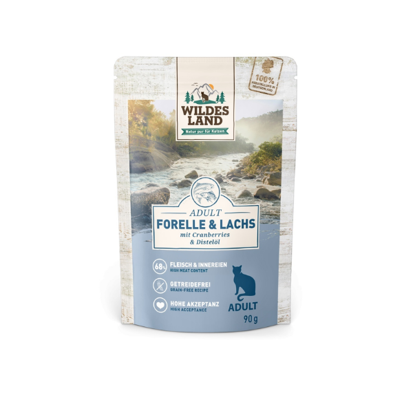 WILDES LAND CAT CLASSIC Karma mokra pełnoporcjowa dla kotów - pstrąg z łososiem i żurawiną - 100 g (3).png