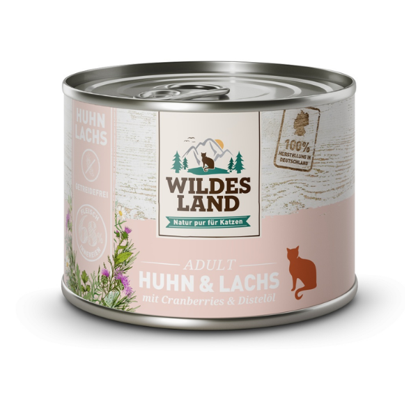 WILDES LAND CAT CLASSIC Karma mokra pełnoporcjowa dla kotów - kurczak i łosoś z żurawiną 200 g.png