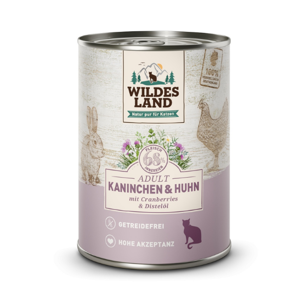 WILDES LAND CAT CLASSIC Karma mokra pełnoporcjowa dla kotów - królik i kurczak z żurawiną  400 g.png