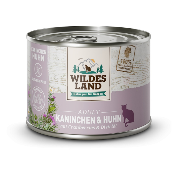 WILDES LAND CAT CLASSIC Karma mokra pełnoporcjowa dla kotów - królik i kurczak z żurawiną 200 g.png