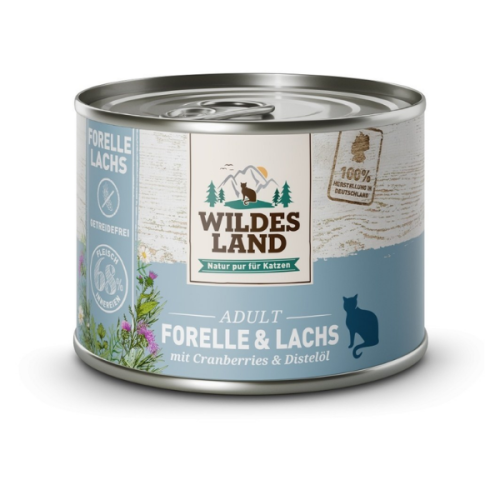WILDES LAND CAT CLASSIC Karma mokra pełnoporcjowa dla kotów - pstrąg z łososiem i żurawiną 185 g.png