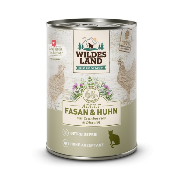 WILDES LAND CAT CLASSIC Karma mokra pełnoporcjowa dla kotów - bażant z kurczakiem i żurawiną 400 g.png