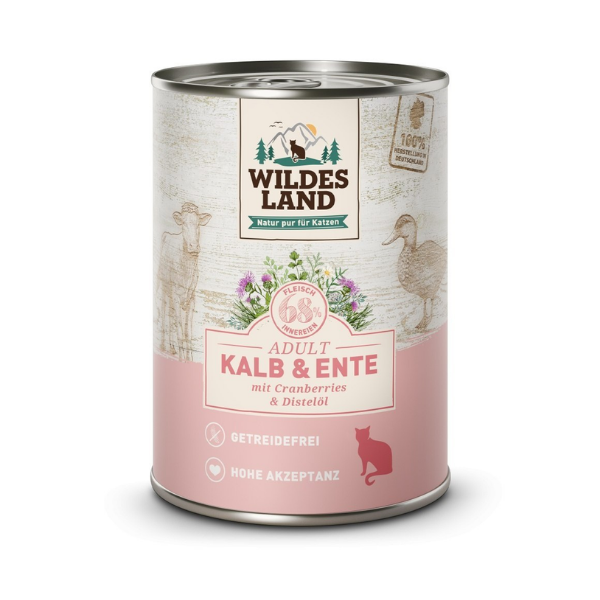 WILDES LAND CAT CLASSIC Karma mokra pełnoporcjowa dla kotów - cielęcina z kaczką i żurawiną 400 g.png