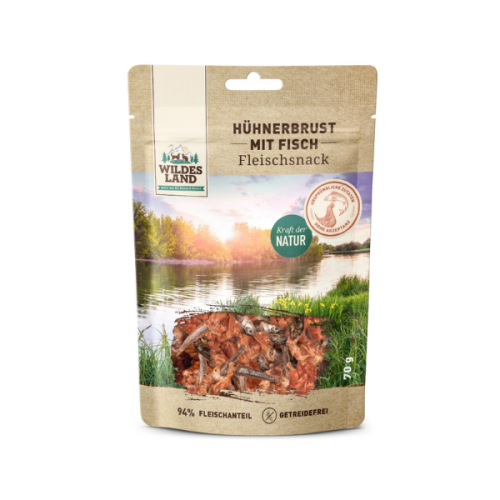 WILDES LAND Filet z piersi kurczaka z rybkami - przysmaki mięsne dla psa i kota - 70 g (1).png