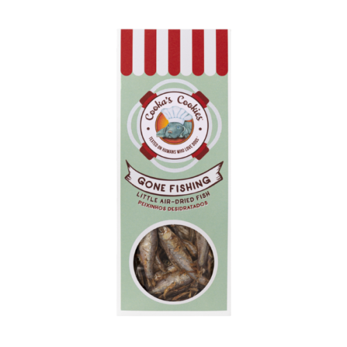 Cooka’s Cookies GONE FISHING Suszone powietrzem rybki Omena - przysmaki dla psów - 90 g (1).png