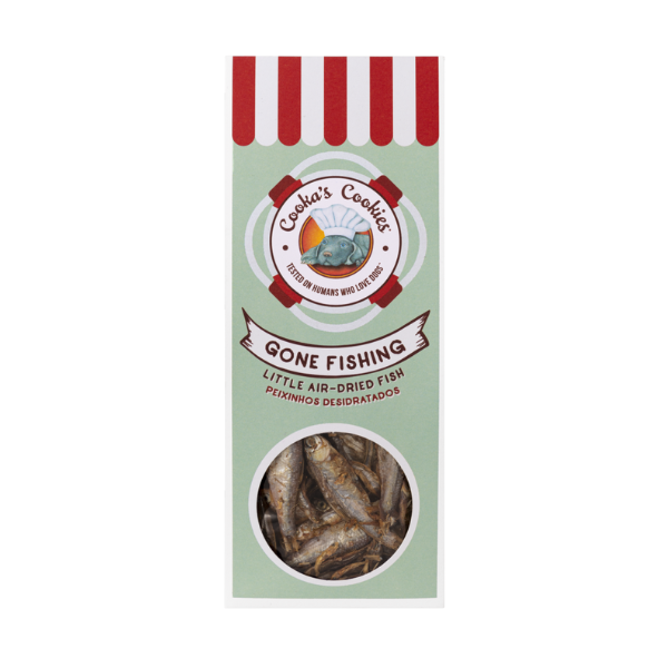 Cooka’s Cookies GONE FISHING Suszone powietrzem rybki Omena - przysmaki dla psów - 90 g (1).png
