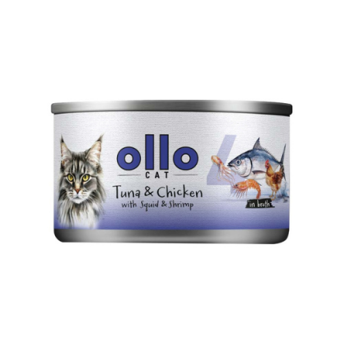 OLLO CAT nr 4 Tuńczyk i kurczak z kałamarnicą i krewetkami w sosie własnym - karma mokra dla kotów  - 70 g (1).png