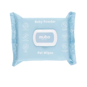 Mubo Baby Powder Pet Wipes Delikatne chusteczki z aloesem dla psa i kota, o zapachu dziecięcego pudru - 100 szt. 