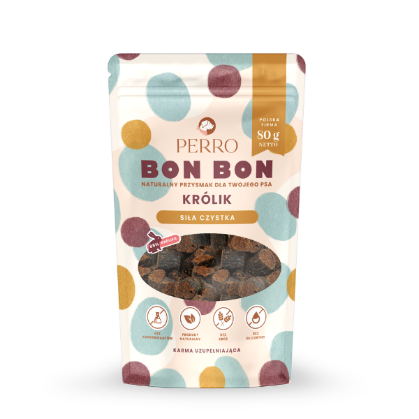 PERRO BON BON KRÓLIK SIŁA CZYSTKA Przysmaki z dodatkiem funkcyjnym dla psów - 80 g