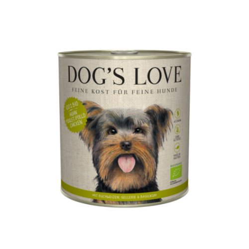 DOG'S LOVE BIO Huhn - Kurczak ekologiczny z kaszą gryczaną, selerem i bazylią dla psów - karma mokra dla psów - 800 g (1).png