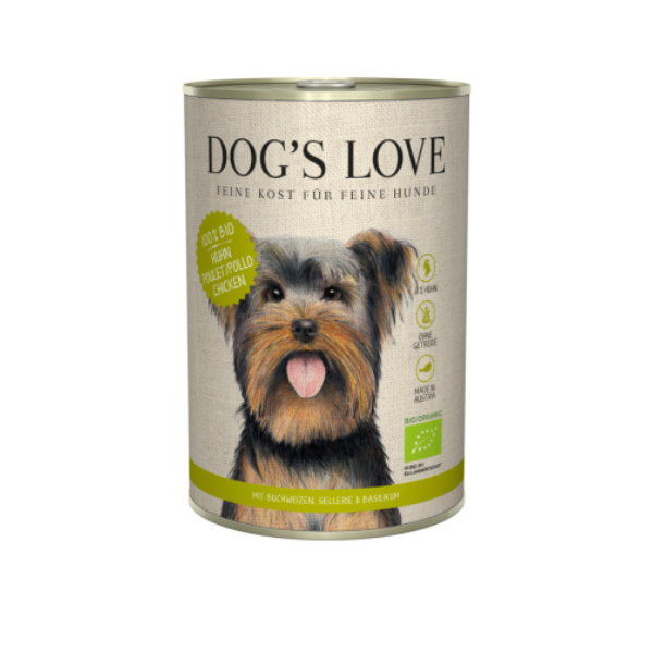 DOG'S LOVE BIO Huhn - Kurczak ekologiczny z kaszą gryczaną, selerem i bazylią dla psów - karma mokra dla psów - 400 g.png