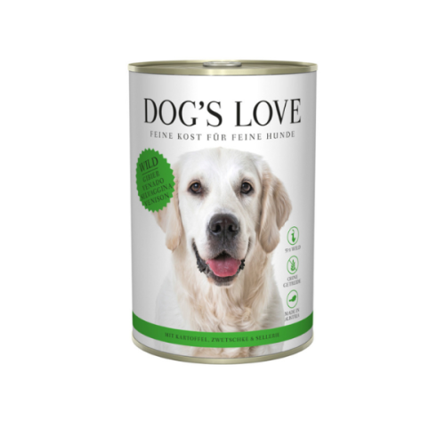 DOG’S LOVE WILD Dziczyzna z marchewką, selerem, ziemniakami i śliwkami - karma mokra dla psów - 400 g.png