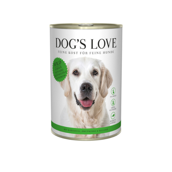 DOG’S LOVE WILD Dziczyzna z marchewką, selerem, ziemniakami i śliwkami - karma mokra dla psów - 400 g.png