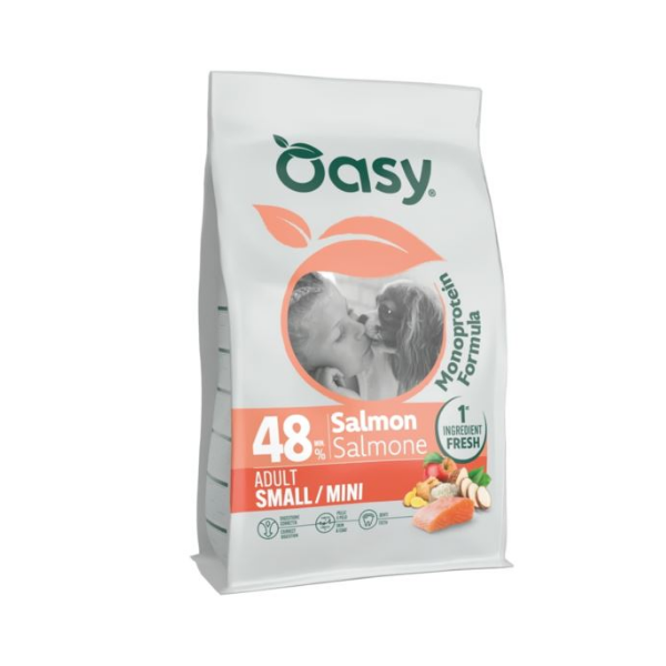 OASY MONOPROTEIN ADULT SMALL MINI SALMON Karma pełnoporcjowa z łososiem dla psów małych ras.png