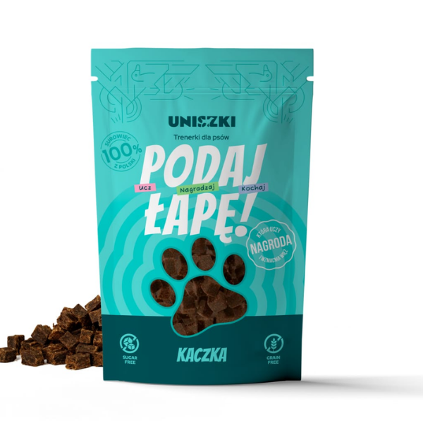 UNISZKI PODAJ ŁAPĘ TRENERKI DLA PSA - kaczka - 90 g (1).png