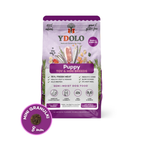 YDOLO MINI PUPPY wieprzowina IBERICO i ryby - półwilgotna karma dla szczeniąt małych ras - 700 g (1).png