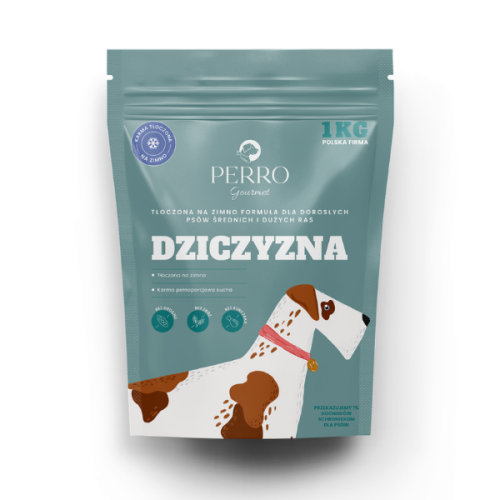 PERRO Gourmet Dziczyzna –  karma tłoczona na zimno dla psów dorosłych średnich i dużych ras 1 kg.png