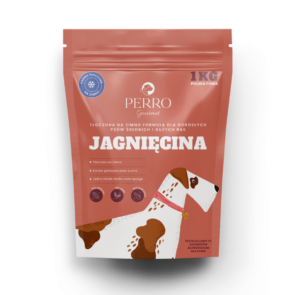 PERRO Gourmet Jagnięcina –  karma tłoczona na zimno dla psów dorosłych średnich i dużych ras 1 kg.png