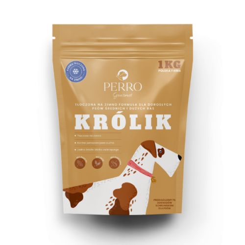 PERRO Gourmet Królik –  karma tłoczona na zimno dla psów dorosłych średnich i dużych ras 1 kg.png