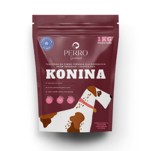 PERRO Gourmet Konina –  karma tłoczona na zimno dla psów dorosłych średnich i dużych ras 1 kg.png