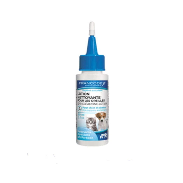 FRANCODEX Płyn do czyszczenia uszu dla kociąt i szczeniaków - 60 ml.jpg